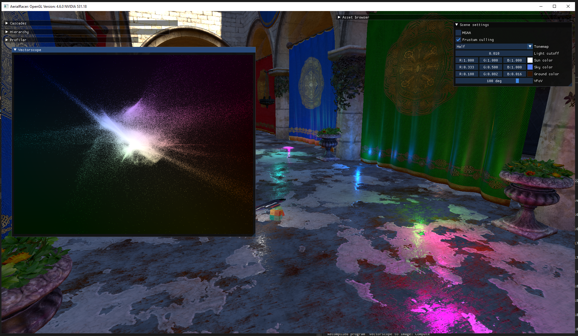Vectorscope visualization of colors in the scene